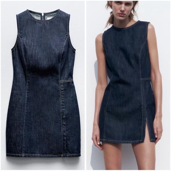 ZARA TRF FITTED DENIM DRESS - Picture 1 of 9